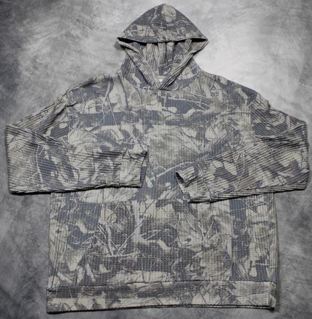 Negative Space Hoodie Mens Large Gray Camo Waffle Knit Thermal Pullover Top